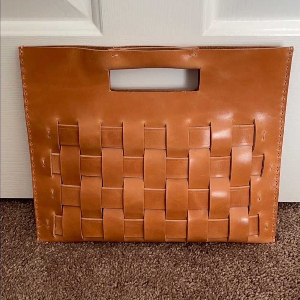 Woven Leather Clutch in Tan